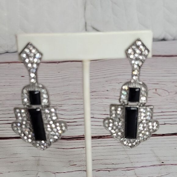 Vintage Art Deco Style Rhinestone Hanging Earrings - Picture 5 of 5
